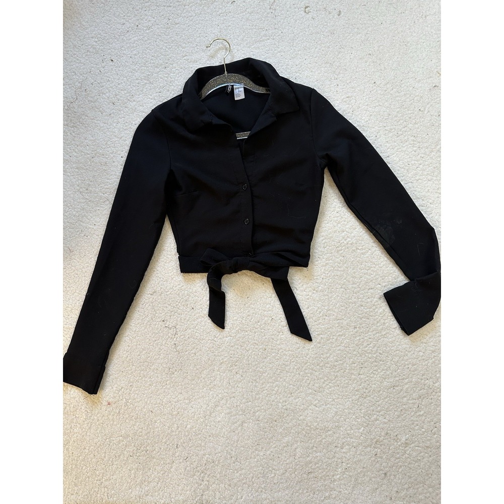 H&M DIVIDED Black Button-Up Crop Top Shirt women's‎ XS Party School Night Out